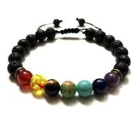 Bracelet 7 Chakras Pierre De Lave Ajustable Perle Naturelle Précieuse Lithothérapie Yoga Idée Cadeau Couple Anniversaire Homme Femme