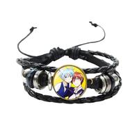 Bracelet à breloques Anime Assassination Classroom Cabochon en verre fait à la main Punk Cuir tressé Bracelet Homme Femme Bijoux Cadeaux, 20 mm, Verre
