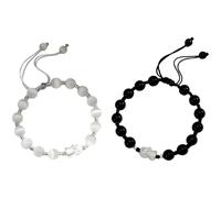 Bracelet à breloques bouddhistes en argent 925 avec Pi Xiu, agate noire, pierre œil de chat, perles noires et blanches, cordon réglable, coffret cadeau inclus