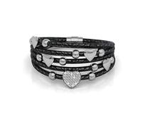 Bracelet à breloques en cuir MGJ™ pour femme avec cristaux Swarovski - Livré avec un coffret cadeau blanc, un sac et une carte de Noël - Bijou hypoallergénique en forme de cœur pour elle