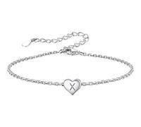 Bracelet à breloques en forme de cœur délicat en argent sterling 925 pour femme avec lettre Z, taille unique, Cuivre, Pas de gemme
