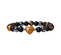 Bracelet à breloques en forme de cœur pour femme - Pierre précieuse naturelle - Cristal de quartz - Extensible - Cadeau de Noël ou de Saint-Valentin