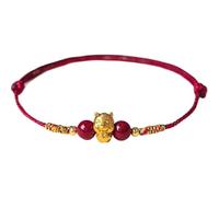 Bracelet à breloques en perles pour le Nouvel An chinois 2026 - Bracelet extensible à breloques en or avec signe du zodiaque chinois - Pour homme et femme - Cadeau de bénédiction, taille unique