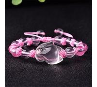 Bracelet à breloques en quartz rose naturel fait à la main - Amulette Feng Shui, renard, cristal de guérison, protection contre les mauvais esprits, talisman de prospérité pour femme et fille, bijoux