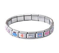 Bracelet à breloques italiennes en acier inoxydable pour femme avec maillons décoratifs, breloque réglable pour voyage, soirée, cocktail, mariage, Siehe Beschreibung, Acier inoxydable, Voir