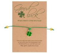Bracelet à breloques « Make a Wish » - Trèfle à quatre feuilles - Tendance - Simple - Cadeau porte-bonheur pour la chance à l'école, l'université, les examens et le nouvel emploi, taille unique