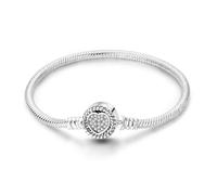 Bracelet à breloques pour femme en argent sterling avec fermoir en forme de cœur - Bracelet à breloques de voyage - Bracelet européen compatible avec les breloques Pandora - Cadeau pour elle, 18cm