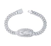 Bracelet à breloques religieuses Guadalupe en argent sterling 925 6,27 carats - Unisexe - 22 cm x 20 mm de large - Pour femme