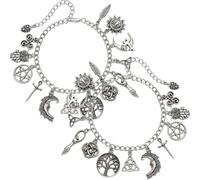 Bracelet à breloques vintage païen, ajustable, style gothique et bohème | Charms « Arbre de vie », « Lune » et « Soleil », « Pentagramme » et « Chouette », taille ajustable, design bohème