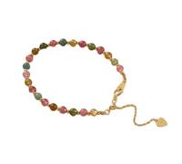 Bracelet à cristal naturel coloré tourmaline 4 mm mini perles Feng Shui Lucky Charm Pendant Sterling Silver Chain Bracelet Ajustement Talisman pour les femmes Love Luck Wester Prosperity Cinabar