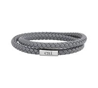 Bracelet à enrouler Cai cuir gris acier inoxydable boucle magnétique 21 cm br...