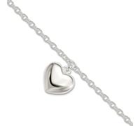 Bracelet à maillons en argent sterling 925 avec cœur soufflé de 4 cm d'extension de 19 cm pour femme