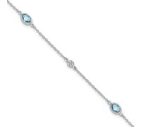 Bracelet à maillons pour femme plaqué rhodium avec diamant blanc glacé et topaze bleue avec extension de 3 centimètres 19 cm 7,5 x 7 mm de large