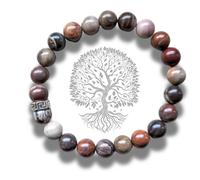 Bracelet abondance en agate fossile naturelle – Perles 8 mm – Bracelet élastique taille M universelle – Bijou élégant et unique