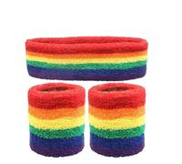 Bracelet Absorbant Poignet Ensemble de Serviettes et de Bandeau de Sport en Coton, Bandeau Anti-Transpiration, brassards for Gym, Cyclisme, Basket-Ball, Tennis(Rainbow 8x8cm Set)