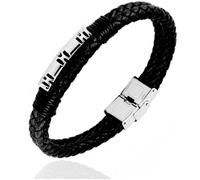 Bracelet Acier et Cuir - Tiki - Homme - L'ATELIER D'AZUR - Noir - 22cm long, 1.10cm à 1.5cm wide