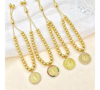 Bracelet ajustable avec pendentif Saint Benoît en chaîne de perles de cuivre plaqué or 6 mm, nouvelle tendance pour les femmes, accessoire de bijoux pour tous les jours et les fêtes