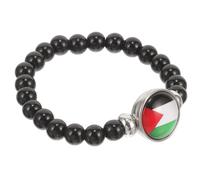 Bracelet Ajustable Drapeau de Palestine, en Verre Noir pour Poignets | Perles Polies, Finition Lisse et Soignée, pour Tenue Habillée, Usage Quotidien et Présents pour Hommes
