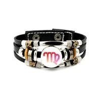 Bracelet Ajustable En Cuir Tressé À Plusieurs Couches, Motif Abstrait Diffraction, Signe Astrologique De La Vierge, Style Punk Ethnique, Fait Main. Accessoire D'Amitié, Cadeau D'Anniversaire Ou De