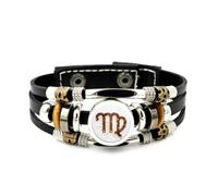 Bracelet Ajustable En Cuir Tressé À Plusieurs Couches, Motif Circuit Imprimé, Symbole Du Signe Astrologique De La Vierge. Style Punk Ethnique, Fait Main. Accessoire D'Amitié, Cadeau D'Anniversaire