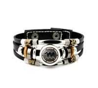 Bracelet Ajustable En Cuir Tressé À Plusieurs Couches, Motif Galaxie Mécanique En Relief, Signe Du Verseau. Style Punk Ethnique, Fait Main. Accessoire D'Amitié, Cadeau D'Anniversaire Ou De Noël.