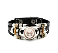 Bracelet Ajustable En Cuir Tressé À Plusieurs Couches, Orné D'Un Motif De Barracuda Et D'Une Boussole, Symbole Du Signe Astrologique Des Poissons. Inspiré Des Créations Ethniques Et Artisanales,