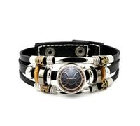 Bracelet Ajustable En Cuir Tressé À Plusieurs Couches, Orné D'Un Motif Géométrique En Relief Représentant Le Signe Astrologique Des Poissons. Inspiré Par La Musique Et Les Motifs Ethniques, Ce