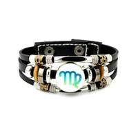 Bracelet Ajustable En Cuir Tressé À Plusieurs Couches, Orné D'Un Totem De Diffraction Représentant Le Signe Astrologique De La Vierge (Symbole Cyber), Style Punk Ethnique, Fait Main. Accessoire D'