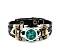 Bracelet Ajustable En Cuir Tressé À Plusieurs Couches, Style Punk Ethnique, Avec Un Motif Abstrait Cyber Neon Représentant Le Signe Astrologique Des Poissons. Accessoire D'Amitié, Cadeau Idéa