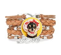 Bracelet Ajustable En Cuir Tressé Avec Motif De Biscuits Chihuahua Dog Lov | Multistrat,Punk,Bracelet,Fait main,Offre,Bangle,Accessoire,Amie,Amoureux,Ethnique,Amitié,Anniversaire,Noël,Musique,Art