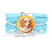 Bracelet Ajustable En Cuir Tressé Bleu Avec Breloque Infinie Et Motif Chie