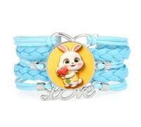 Bracelet Ajustable En Cuir Tressé Bleu Avec Motif De Biscuits Et Lapin Inf