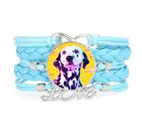 Bracelet Ajustable En Cuir Tressé Bleu Fault Art Représentant Un Dalmatie