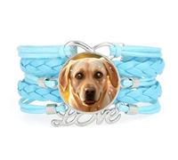 Bracelet Ajustable En Cuir Tressé Bleu Infinity Big Eyes Labrador Dog Love