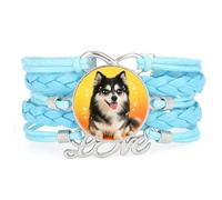 Bracelet Ajustable En Cuir Tressé Bleu Infinity Big Eyes Malamute Dog Love