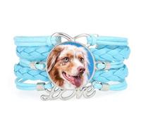 Bracelet Ajustable En Cuir Tressé Bleu Infinity Big Eyes Shepherd Dog Love