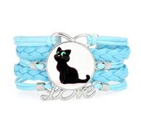 Bracelet Ajustable En Cuir Tressé Bleu « L'Amitié, C'Est L'Amour » Av