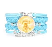 Bracelet Ajustable En Cuir Tressé Bleu, Motif Ourson Cybernétique Créati