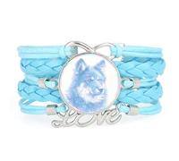 Bracelet Ajustable En Cuir Tressé Bleu Représentant Un Malamute Porte-Bon