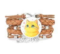 Bracelet Ajustable En Cuir Tressé Marron Avec Motif Cœur Porte-Bonheur Ca