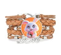 Bracelet Ajustable En Cuir Tressé Marron Creative Girl Big Eyes Rabbit Lov