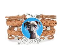 Bracelet Ajustable En Cuir Tressé Marron Infinity Big Eyes Greyhound