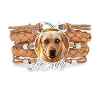Bracelet Ajustable En Cuir Tressé Marron Infinity Big Eyes Labrador Dog Lo