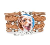 Bracelet Ajustable En Cuir Tressé Marron Infinity Big Eyes Shepherd Dog
