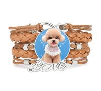 Bracelet Ajustable En Cuir Tressé Marron Infinity Girl Big Eyes Teddy Dog