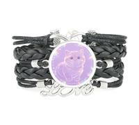 Bracelet Ajustable En Cuir Tressé Noir Avec Motif Chat Et Symbole De L'Inf