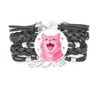 Bracelet Ajustable En Cuir Tressé Noir Avec Motif Chat Mignon Et Cœur Inf