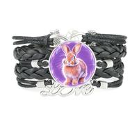 Bracelet Ajustable En Cuir Tressé Noir Avec Motif Lapin Infinity Art Proje