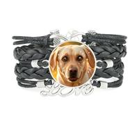 Bracelet Ajustable En Cuir Tressé Noir Infinity Big Eyes Labrador Dog Love