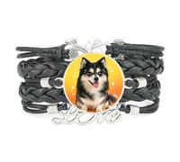 Bracelet Ajustable En Cuir Tressé Noir Infinity Big Eyes Malamute Dog Love